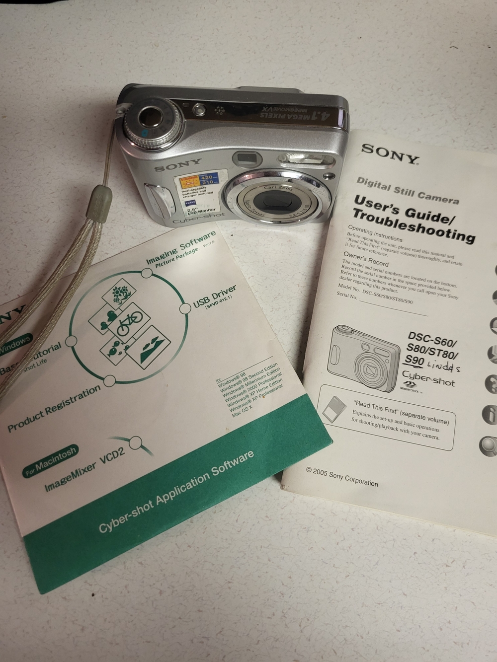 Sony Silver and Black Cyber-shot Compact Digital Camera with Manuals READ